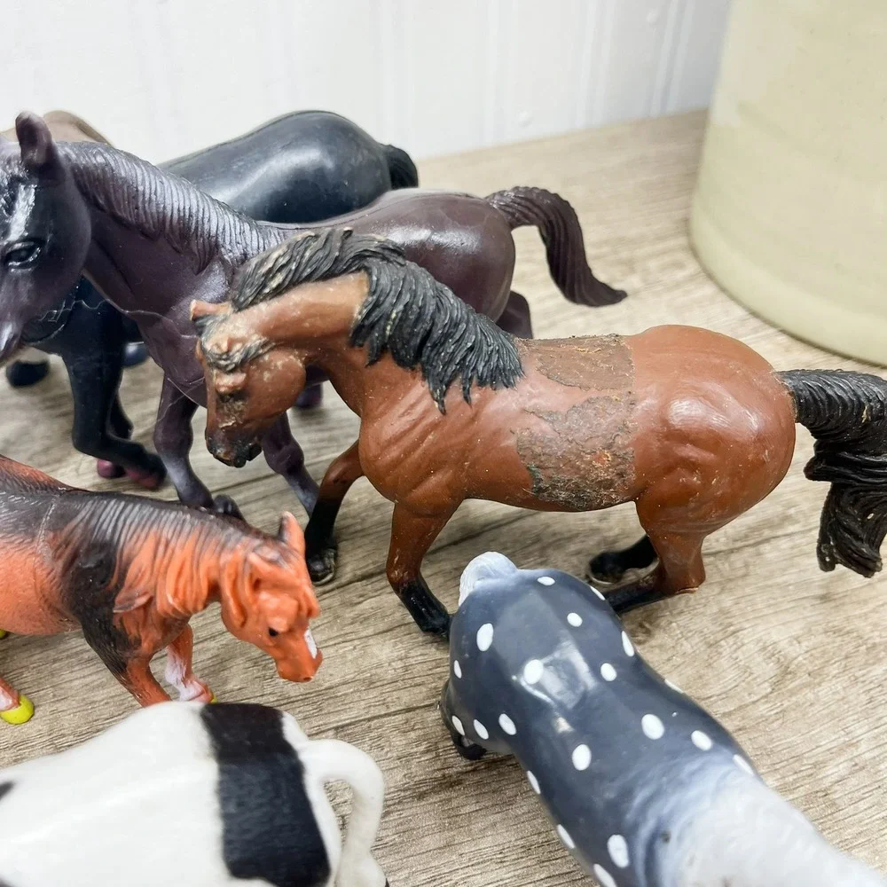 Vintage Safari Ltd Farm Animal Figurine Lot Horses Cows Pigs Dogs 19pc Mixed Set